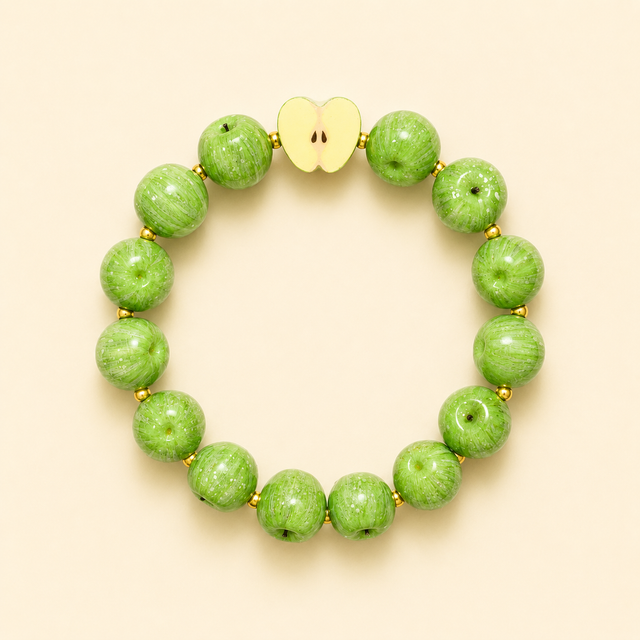 Green Apple Garden Bracelet β Handmade Polymer Clay Fruit Jewelry