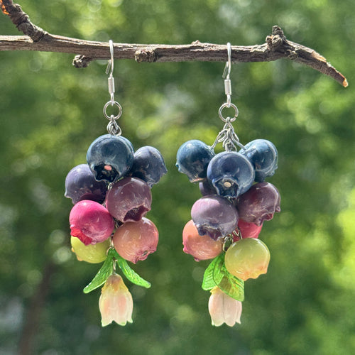 Blueberry Ripening Earrings – Handmade Polymer Clay Fruit Jewelry