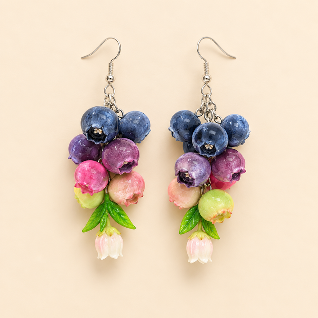 Blueberry Ripening Earrings – Handmade Polymer Clay Fruit Jewelry