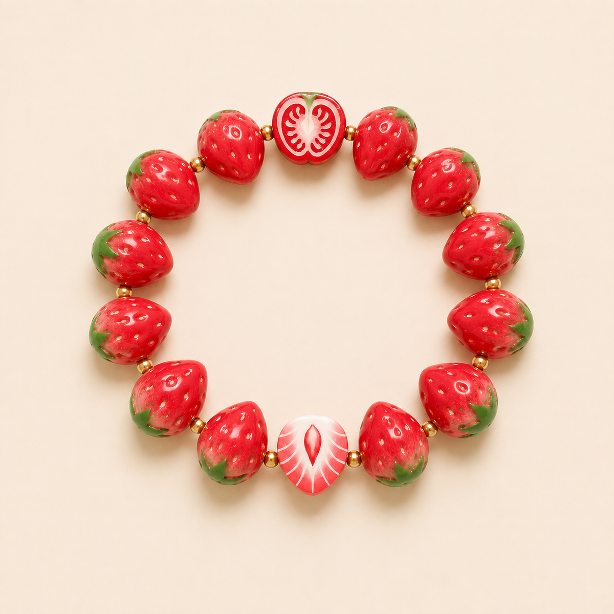 Strawberry Garden Bracelet – Handmade Polymer Clay Fruit Jewelry