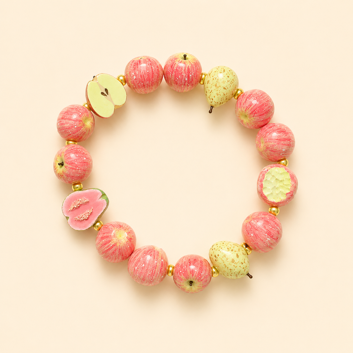 Sweet Apple Picnic Bracelet – Handmade Polymer Clay Fruit Jewelry