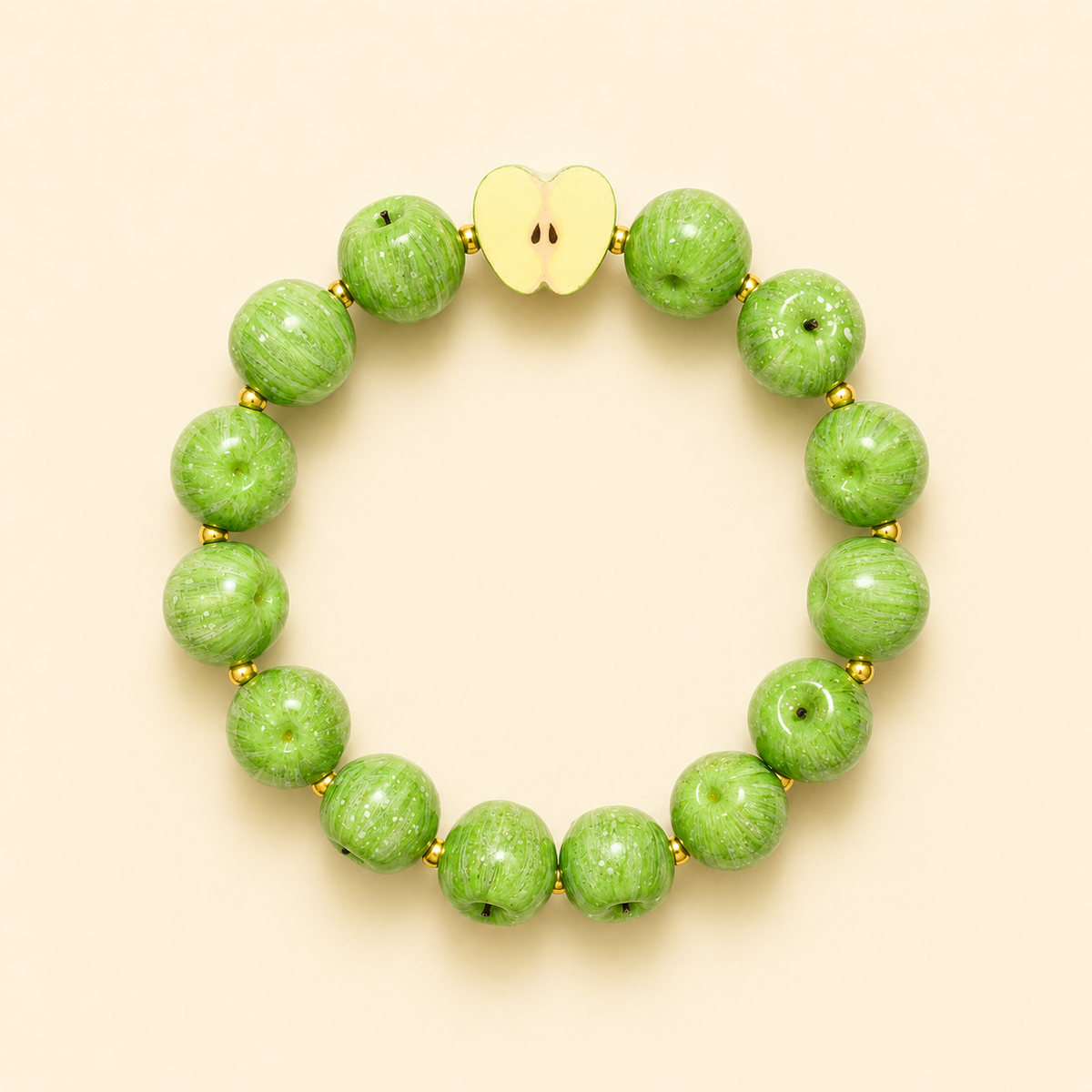 Green Apple Garden Bracelet – Handmade Polymer Clay Fruit Jewelry