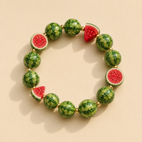 Watermelon Picnic Bracelet – Handmade Polymer Clay Fruit Jewelry