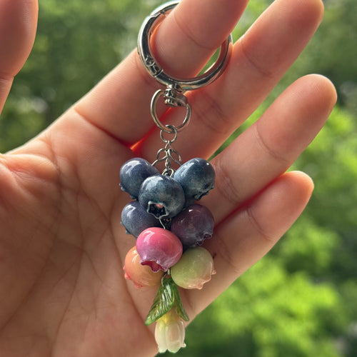 Blueberry Ripening Keychain – Handmade Polymer Clay Fruit Charm