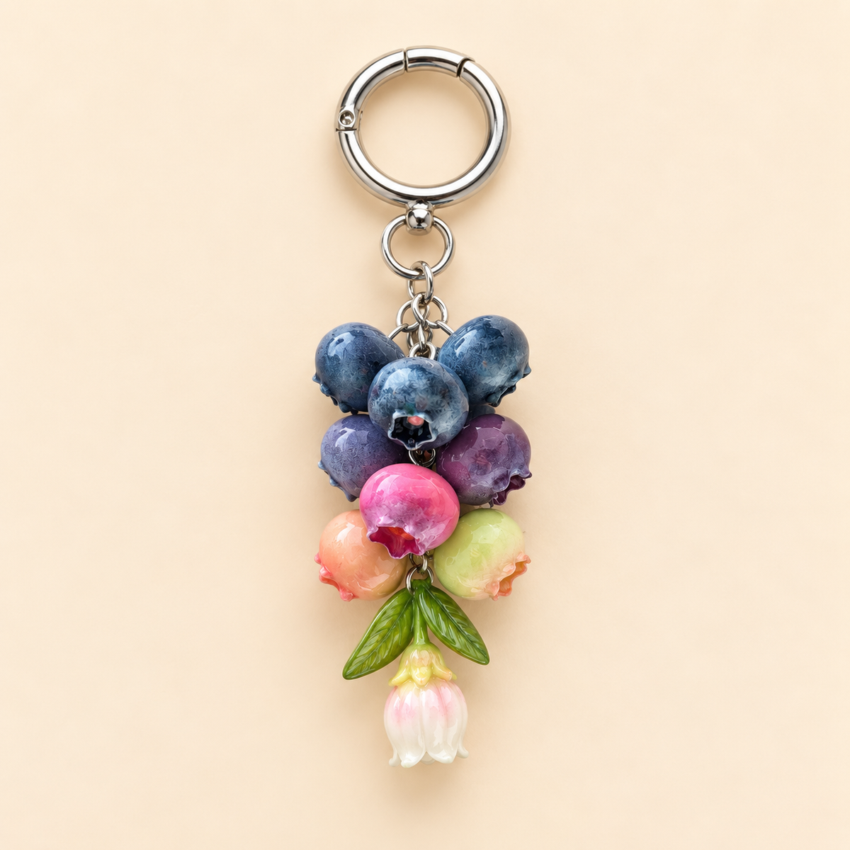 Blueberry Ripening Keychain – Handmade Polymer Clay Fruit Charm