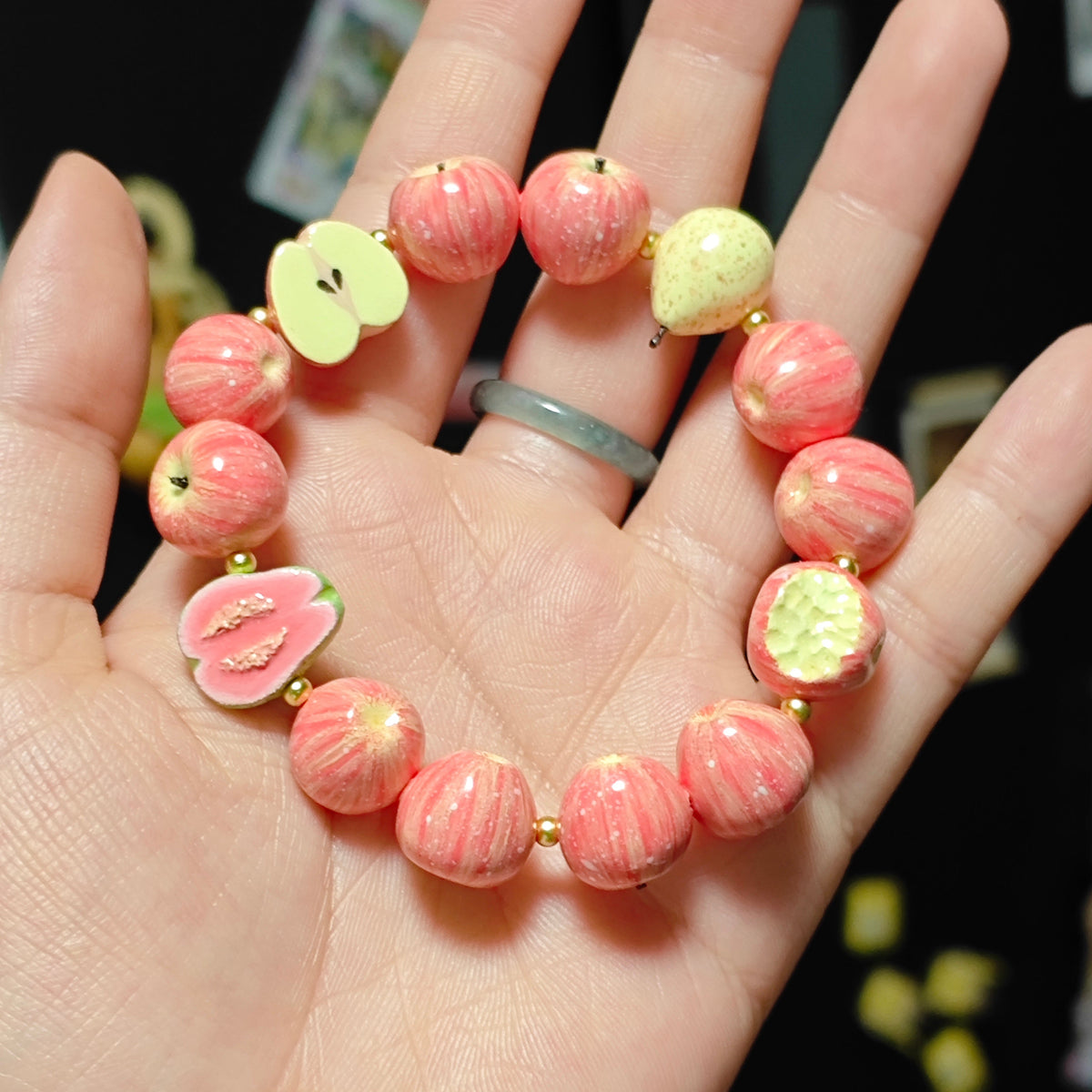 Sweet Apple Picnic Bracelet – Handmade Polymer Clay Fruit Jewelry