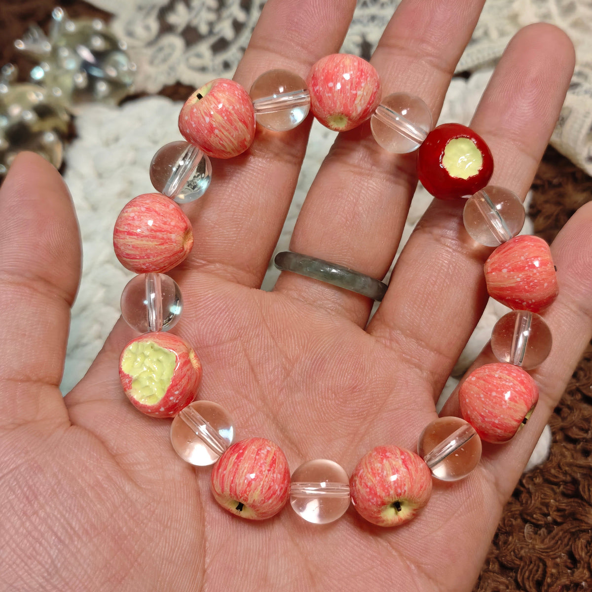 Sweet Apple Picnic Bracelet – Handmade Polymer Clay Fruit Jewelry