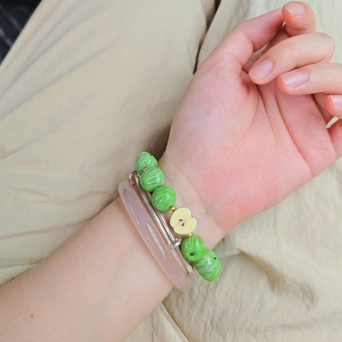 Green Apple Garden Bracelet – Handmade Polymer Clay Fruit Jewelry