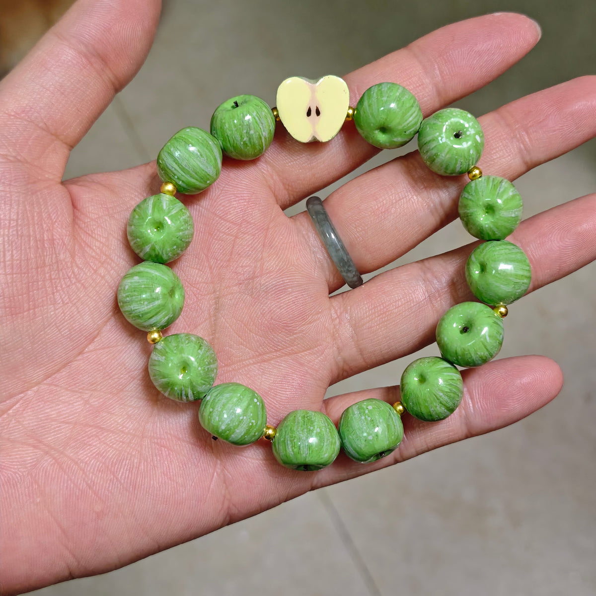 Green Apple Garden Bracelet – Handmade Polymer Clay Fruit Jewelry