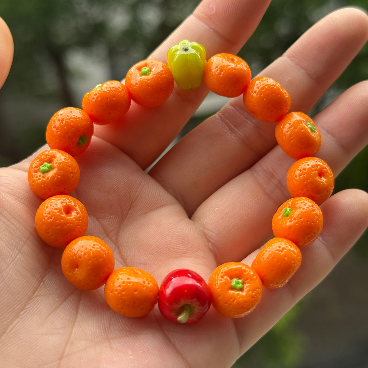Mandarin Garden Bracelet – Handmade Polymer Clay Fruit Jewelry