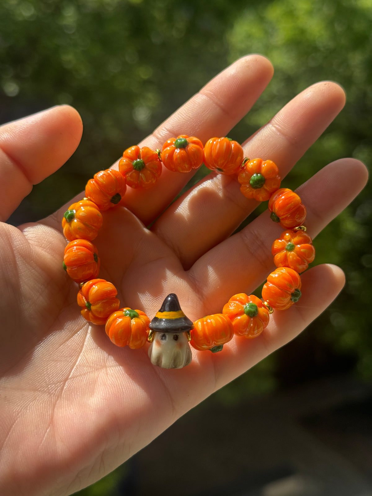 Pumpkin Patch Bracelet – Handmade Polymer Clay Halloween Jewelry